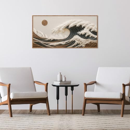 HLNIUC Boho Sea Great Wave Framed Canvas Wall Art, Vintage Japanese Ocean - Image 4