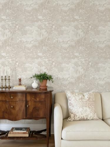 Heroad Peel and Stick Wallpaper Oatmeal Cream Vintage Forest Animals Floral - Image 3