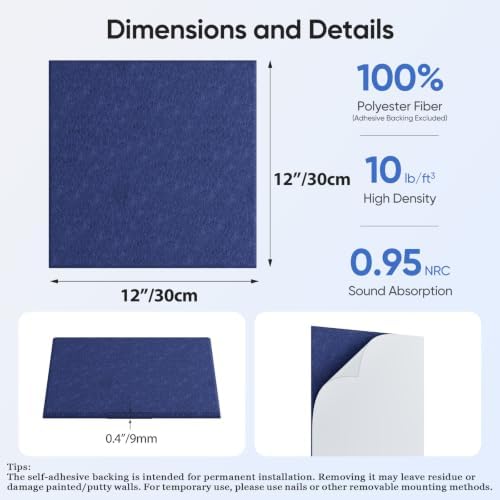 Square Acoustic Panels, 12 Pack Self-Adhesive Sound Panels - Image 3
