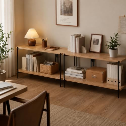 Sintuff 2 Tiered Industrial Metal Bookshelf Frame, 2 Pack Modular DIY Shelving - Image 6