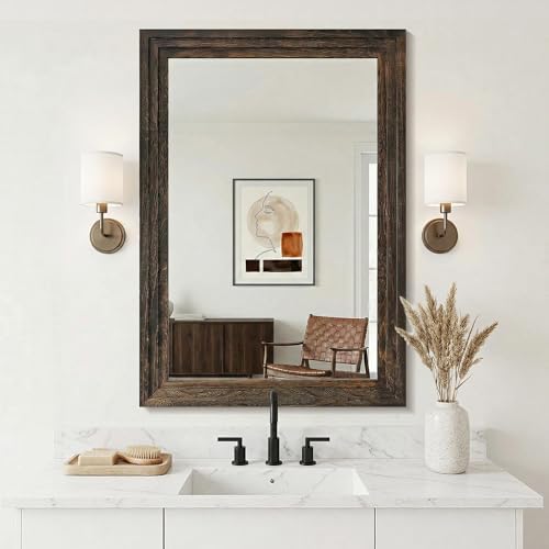 Farmhouse Rustic Wood Framed Bathroom Vanity Mirror - Image 6