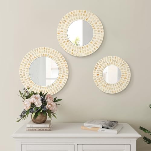 Boho Mirror Wall Decor for Living Room, Natural Mother of Pearl Art by TEIPAI