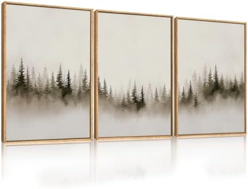 Abstract Neutral Gray Forest Landscape Framed Canvas Wall Art Set, Watercolor by Aryroi