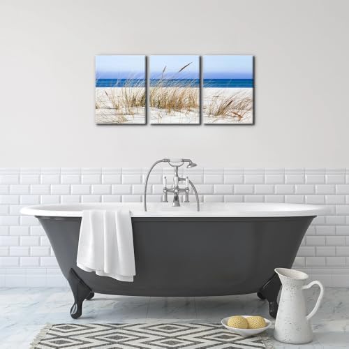 Pacimo Framed Canvas Wall Art 3 Pieces Beach Wild Grass Modern Home Decor - Image 4