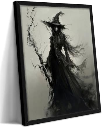 Vintage Halloween Dark Witch Canvas Wall Art, Mysterious Witch by Unknown