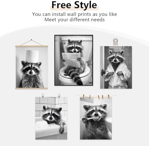 Bathroom Raccoon Decor Wall Art Funny Toilet Animal Canvas Pictures Black And - Image 7