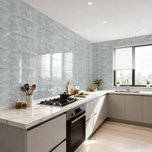 50Pcs Grey Marble Wall Panels 23.6"X11.8" PVC Waterproof Tiles Peel and Stick - Image 3