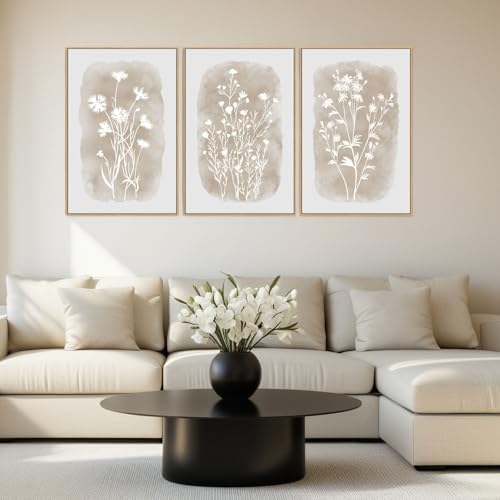 SAFERRYHOME Neutral Wildflower Beige Botanical Wall Art, 3 Panels, 16x24 Inch - Image 4