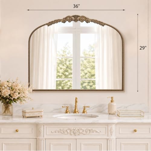 Besdomus Large Vintage Arched Mirror: 36"x29" French Gold Bathroom Mirror - Image 4