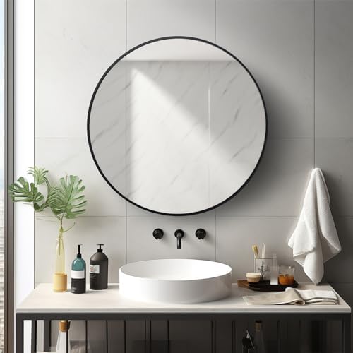 Sunniry Round Mirror 22 inch, Matte Black Metal Frame - Image 3