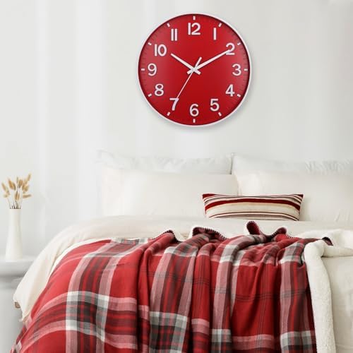 HZDHCLH 12 Inch Silent Wall Clock Battery Operated Non Ticking Red - Image 4