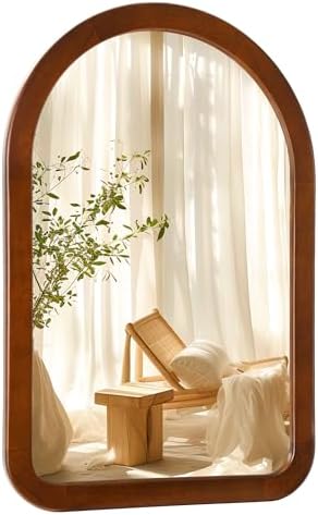 Arched Mirror 24 x 36 Inch, Walnut Brown Wood Rustic Bathroom Wall Mirror by Culer