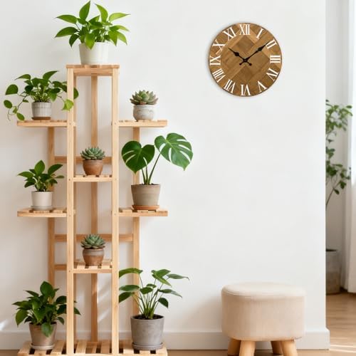 Vintage Roman Numerals Wall Clock Battery Operated 10 Inch Wooden - Image 6