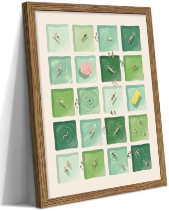 Vintage Summer Pool Canvas Wall Art, Swimming Pool People Grid Artwork by Unknown