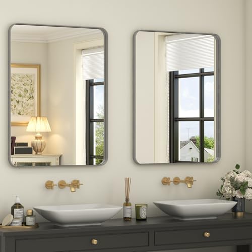 2 Pack of 22x30 Inch Silver Brushed Nickel Bathroom Mirror by CHARMOR
