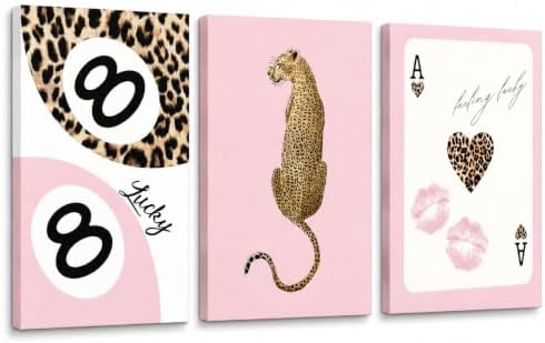 Cheetah Trendy Canvas Print Wall Art, Preppy Leopard 8 Ball Poster Pictures by YZLYADWALLART