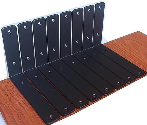 10 Pack - L 8" x H 6" x W1.5, 5mm Thick Black L Shelf Bracket, Iron Shelf by MHMYDZ