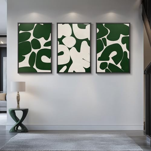 Large Framed Green White Abstract Wall Art - Image 4