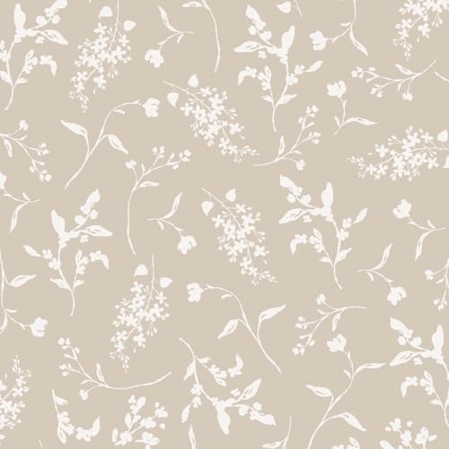 Ismoon Floral Wallpaper Peel and Stick Brown Neutral Contact Paper Wildflowers by Ismoon