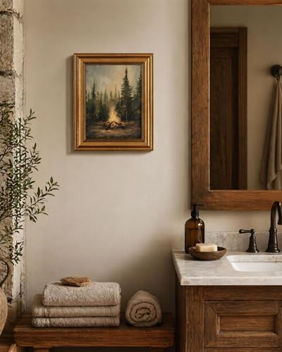 Gold Framed Wall Art, Rustic Campfire Canvas Prints, Vintage Forest Camping - Image 6