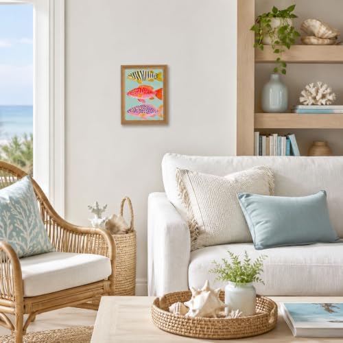 Colorful Fish Framed Wall Art Coastal Sardine Pictures Wall Decor 8x10in - Image 4