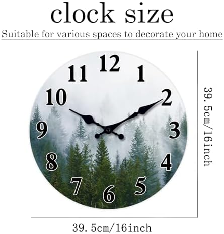 XFM Green Wooden Wall Clock Battery Operated 16 Inch Misty Forest - Image 4