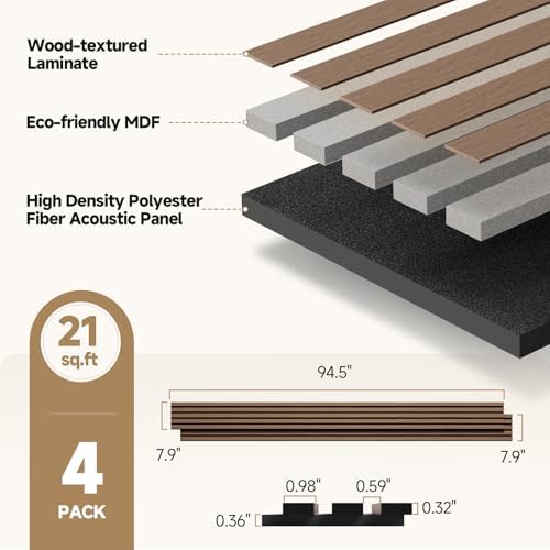 INMOZATA Soundproof Wood Slat Wall Panels, 4 Pack 94.5" x 7.9" - Image 5