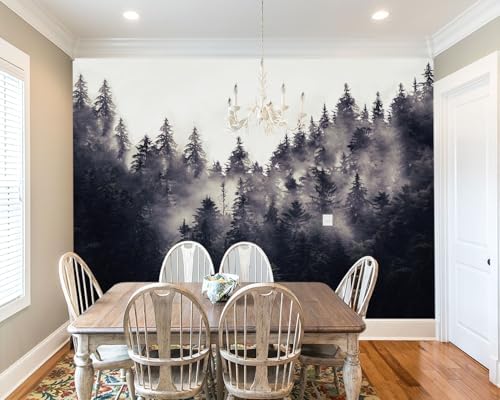 Foggy Forest Backdrop Large Fabric Living Room Wallpaper Black Pine Forest - Image 3