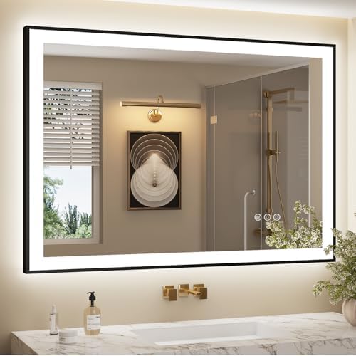 SMIROR 44x36 Black Framed LED Lighted Bathroom Vanity Mirror by SMIROR