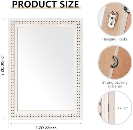 H HOMEWINS Rustic Wood Wall Mirror, Rectangle Bathroom Vanity Mirror - Image 3