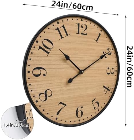 Rustic Farmhouse Wall Clocks for Living Room Decor, Large 24 inch Wall Clock - Image 2
