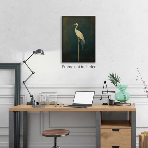 Vintage Bird Prints Japanese Crane Canvas Wall Art Retro Asian Bird Picture - Image 4