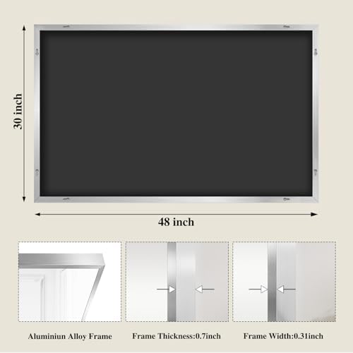 Koonmi Silver Rectangle Wall Mirror, 30x48 Inch Bathroom Mirror, Aluminum Frame - Image 2