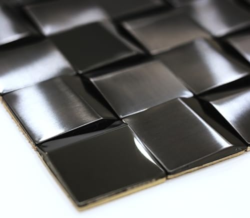5 Sheets Black Tiles Metal Mosaic Wall Backsplash Tile 3D Wall Panels - Image 2