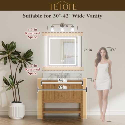 TETOTE 28 x 28 Inch LED Bathroom Mirror - Image 5