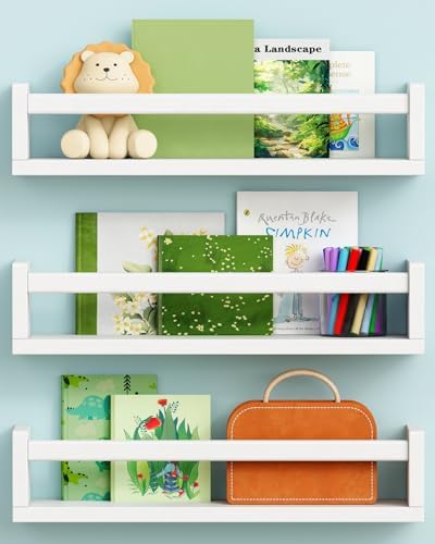 White Nursery Floating Book Shelves, Wall Bookshelf by Harwaya