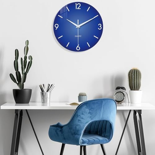 XFM Modern Simple Glass Wall Clock 12 Inch Silent Blue - Image 4