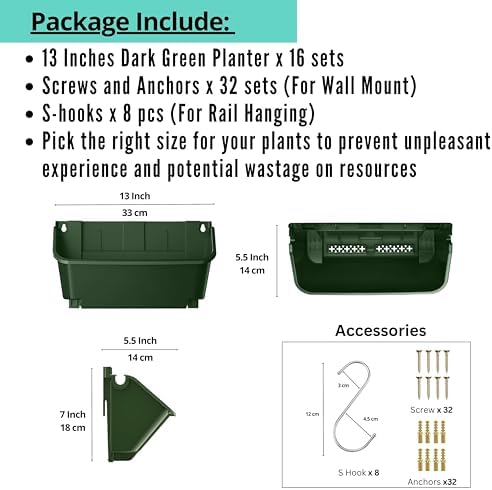 LaLaGreen Vertical Garden Planter – 16 Pack 13 Inch Dark Green Wall Mounted - Image 2