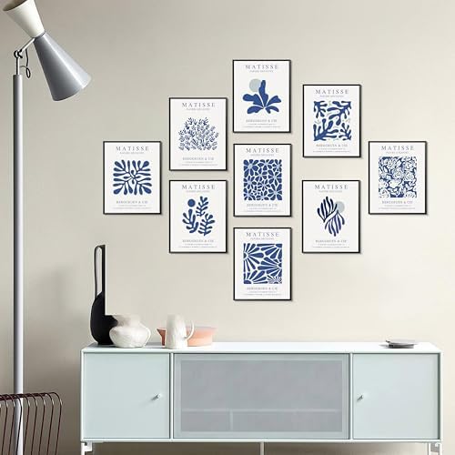 Tmvosn Blue Matisse Posters Wall Art Set of 9, Abstract Henri Matisse Canvas - Image 2