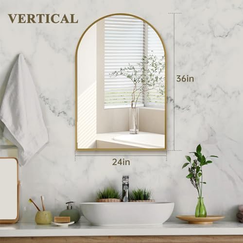 Gold Arched Mirror 24x36in, Metal Framed Bathroom Vanity Wall - Image 7