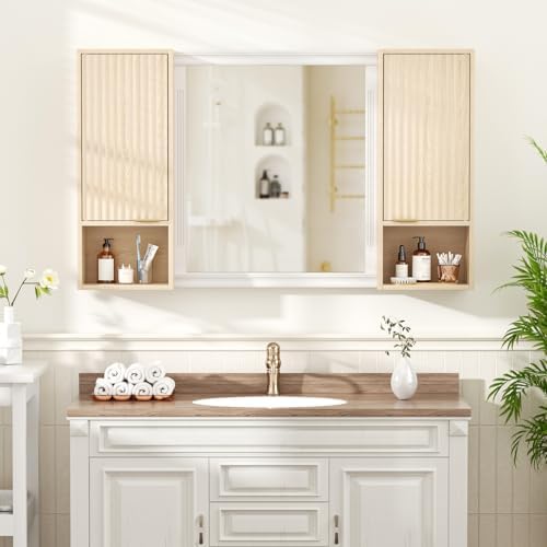 AKMAKM 59.1" Tall Slim Bathroom Storage Cabinet Oak, Freestanding or Wall - Image 4