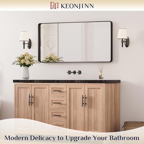Keonjinn 42 x 20 Inch Black Bathroom Mirror - Image 2