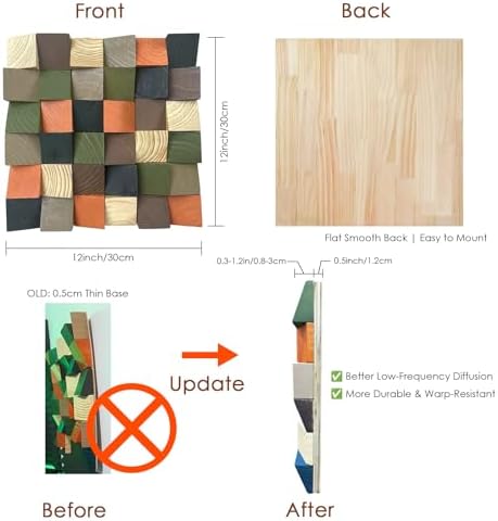 Geometric 3D Wood Wall Art Decor, 11.8"x11.8" Natural Solid Wood Mosaic Wall - Image 2