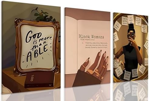 Framed Black Girl Wall Art Set of 3, Fashion Inspirational Black Woman Wall by Unknown