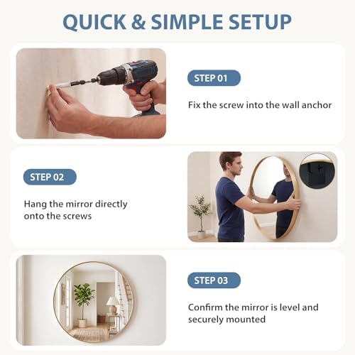 DUMOS Round Wall Mirror 30 Inch, Bathroom Wall Circle Mirror - Image 6