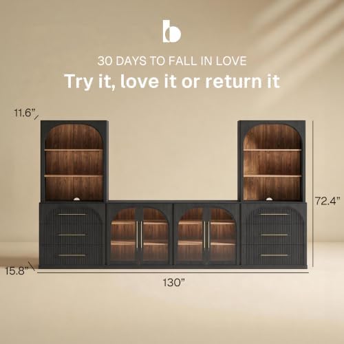BELLEZE Jagger 130" Wall Unit 6-Piece Modular TV Stand - Image 2