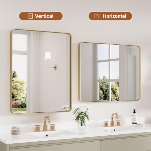 Kosmonia 30x24 Inch Bathroom Vanity Mirror Brushed Champagne Gold - Image 7