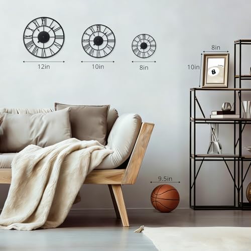 Metal Wall Clock Roman Numerals Battery Operated Decor Clock Silent Non-Ticking - Image 3