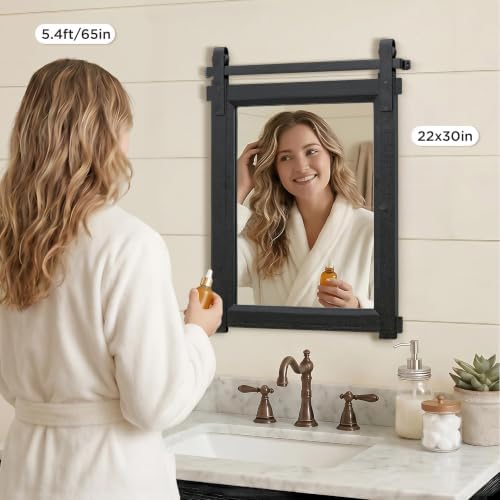 Besdomus Rustic Bathroom Vanity Mirror: 22"x30" Black Farmhouse Barn Door - Image 3