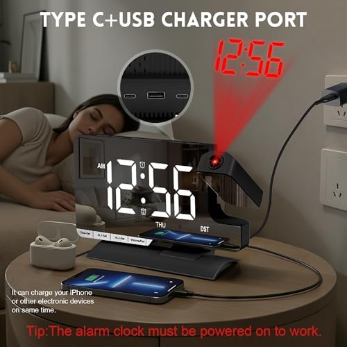 Projection Clock, Alarm Clocks for Bedrooms, 7.3" Bedside Clock - Image 5